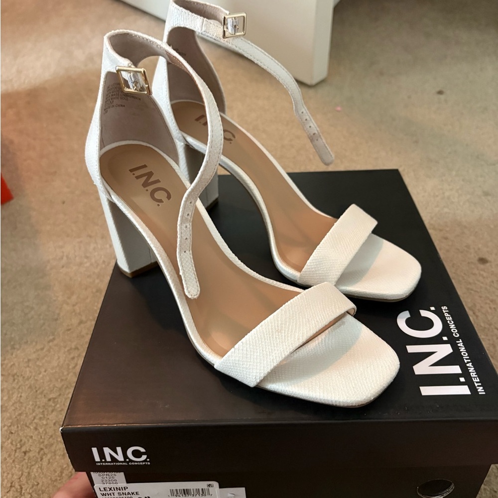 INC International Concepts White Ankle Strap Heels